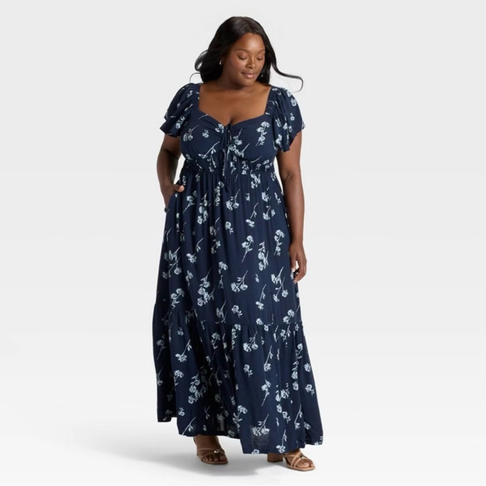 Ava & Viv Navy Blue Floral Maxi Dress